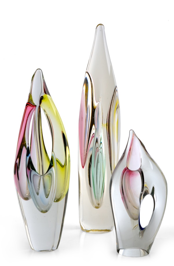 Three ‘Spear’ vases, c1960, designed by Emanuel Beránek around 1959, tallest 14in (35.5cm) high. 
